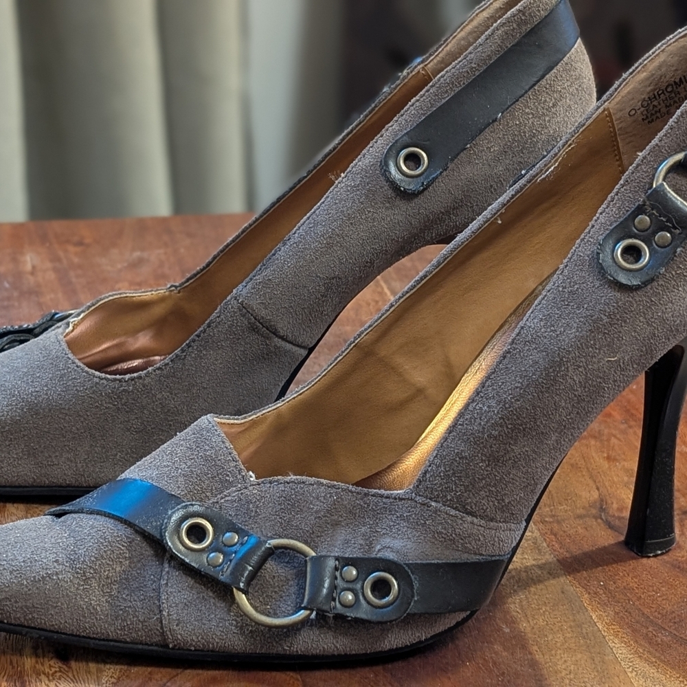 Nine West brown suede and leather steam punk-like heels size 10